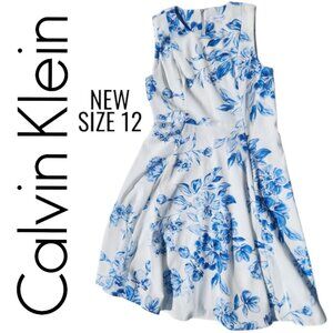 NEW Calvin Klein Size 12 Dress Women's Sleeveless Floral Fit and Flare A-Line Sl